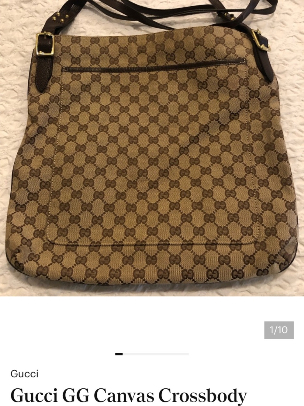 Gucci Beige/Brown GG Canvas Crossbody Bag with Dark Brown Trim